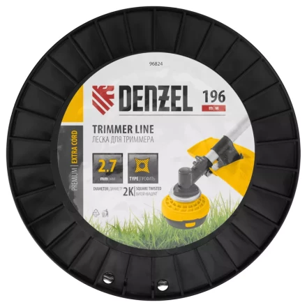 Леска для триммера двухкомпонентная витой квадрат, 2,7мм х 196м, на DIN катушке EXTRA CORD// Denzel 96824 купить в Ханты-Мансийске