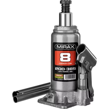 Домкрат гидравлический бутылочный, 8т, 200-385 мм, MIRAX 43260-8 43260-8 купить в Ханты-Мансийске