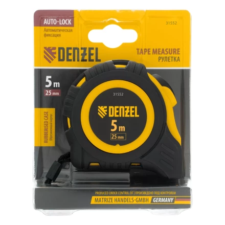 Рулетка Denzel  5м х 25мм, обрезиненный корпус, автоматическая фиксация, 31552 купить в Ханты-Мансийске