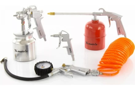 Набор пневмоинструмента 5 предметов быстросъемное соединение, краскораспылитель с нижним бачком MATRIX 57302 купить в Ханты-Мансийске
