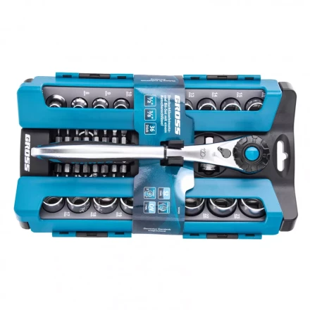 Набор торцевых головок трещотка 120 зубьев 36 предметов 1/2&quot; 3/8” CrV Gross 14145 купить в Ханты-Мансийске