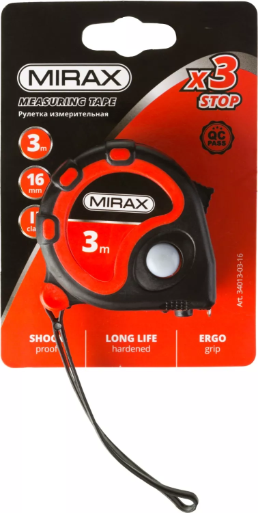 Рулетка MIRAX, 3 стопора, двухкомпонентный пластиковый корпус, 3мх16мм 34013-03-16 купить в Ханты-Мансийске