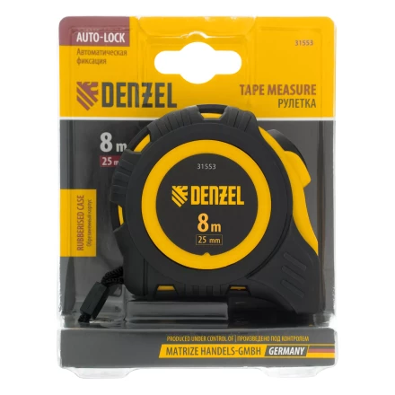 Рулетка Denzel 8м х 25мм, обрезиненный корпус, автоматическая фиксация 31553 купить в Ханты-Мансийске