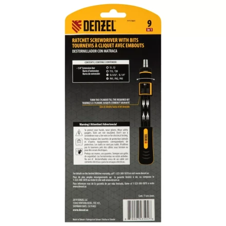 Отвертка реверсивная с револьверным механизмом Denzel 7711601, 11 шт, сталь S2 купить в Ханты-Мансийске