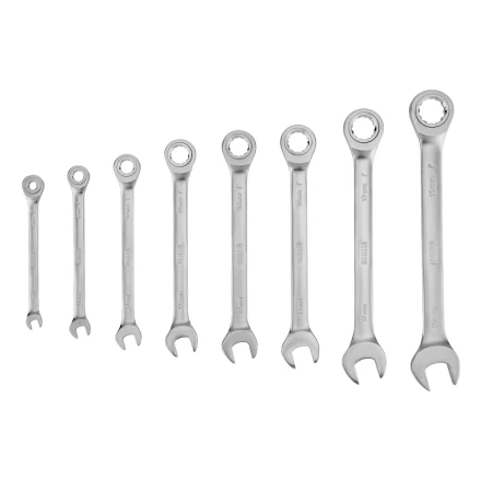 Набор ключей комбинированных трещоточных 6-19 мм, 8 шт., CrV, матовый хром// Denzel 14721 купить в Ханты-Мансийске