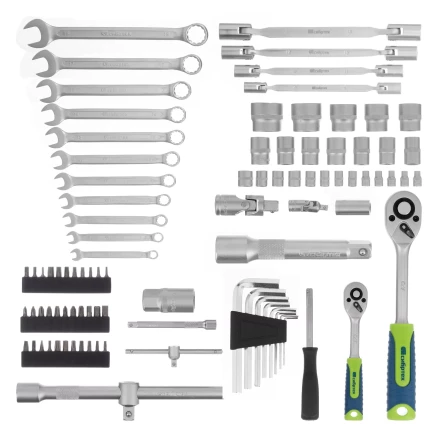 Набор инструментов Сибртех 13396 , 1/2&quot;, 1/4&quot;, пластиковый кейс 89 предметов купить в Ханты-Мансийске