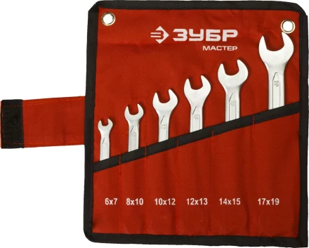 Набор ЗУБР &quot;МАСТЕР&quot;: Ключ гаечный рожковый, Cr-V сталь, хромированный, 6-19мм, 6шт 27010-H6 купить в Ханты-Мансийске