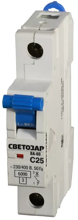 Выключатель автоматический СВЕТОЗАР 1-полюсный, 25 A, "C", откл. сп. 6 кА, 230 / 400 В SV-49061-25-C купить в Ханты-Мансийске