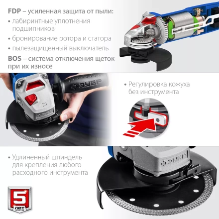 ЗУБР 1500 Вт, d125 мм, УШМ, регулировка оборотов, Профессионал (УШМ-П125-1500 ЭПСТ) купить в Ханты-Мансийске