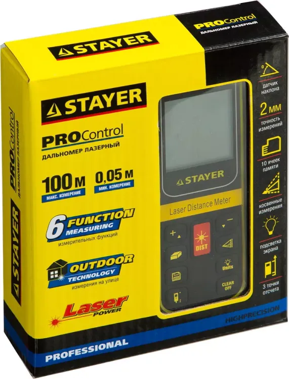 Дальномер PRO-Control лазерный, дальность 100м, точность 2мм, STAYER Professional 34959 34959 купить в Ханты-Мансийске