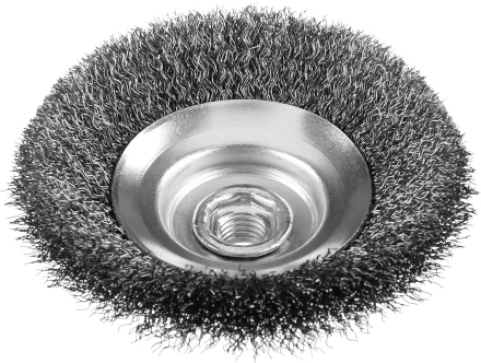 ЗУБР "ПРОФЕССИОНАЛ". Щетка коническая для УШМ, витая стальная проволока 0,3мм, 115ммхМ14 35265-115_z02 купить в Ханты-Мансийске