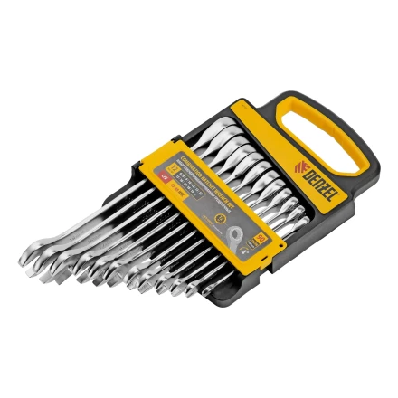 Набор ключей комбинированных трещоточных 6-19 мм, 12 шт., CrV, матовый хром// Denzel 14722 купить в Ханты-Мансийске