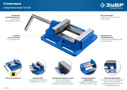 ЗУБР 75 мм, станочные сверлильные тиски, Профессионал (32721-75) купить в Ханты-Мансийске