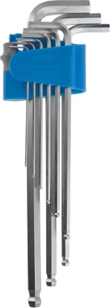 Набор ключей имбусовых ЗУБР &quot;ЭКСПЕРТ&quot;  длинные с шариком,Cr-Mo,сатинир покрытие,эргоном держатель,HEX 1,5 - 10 мм,9шт 27466-H9 купить в Ханты-Мансийске