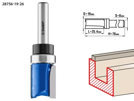 ЗУБР 19 x 26 мм, хвостовик 8 мм, фреза пазовая прямая с верхним подшипником, Профессионал (28756-19-26) купить в Ханты-Мансийске