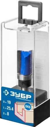ЗУБР 19 x 26 мм, хвостовик 8 мм, фреза пазовая прямая с верхним подшипником, Профессионал (28756-19-26) купить в Ханты-Мансийске