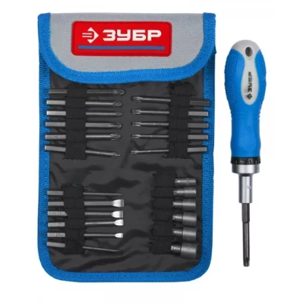 Набор ЗУБР Отвертка &quot;ЭКСПЕРТ&quot; реверcивная, 2-хкомп. ручка, биты 65мм, торцовые головки, 25пред. 25281-H25 купить в Ханты-Мансийске