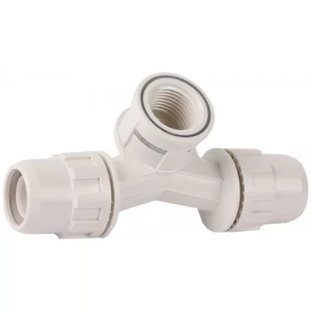 Тройник ЗУБР "ШиреФит" переходной со смещением "штуцер с гайкой - внутренняя резьба - штуцер с гайкой", 20мм-1/2"-20мм 51504-20-1/2-20 купить в Ханты-Мансийске