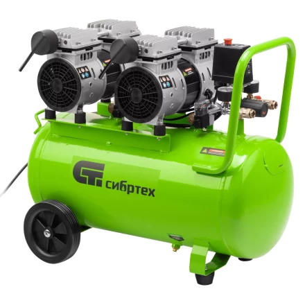 Компрессор безмаслянный малошумный Сибртех МБ 2000/50 58007, 2000 Вт, 50л, 300 л/мин купить в Ханты-Мансийске