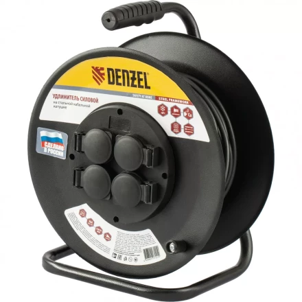 Удлинитель силовой на стальной катушке ПВС 3 х 2,5 мм 30 м 4 розетки 16 А тип УХз-16 Denzel 95984 купить в Ханты-Мансийске