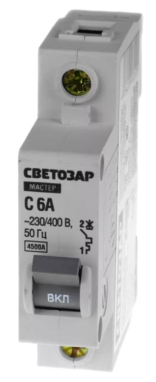 Выключатель СВЕТОЗАР автоматический, 1-полюсный, "С" (тип расцепления), 6 A, 230 / 400 В 49060-06-C купить в Ханты-Мансийске