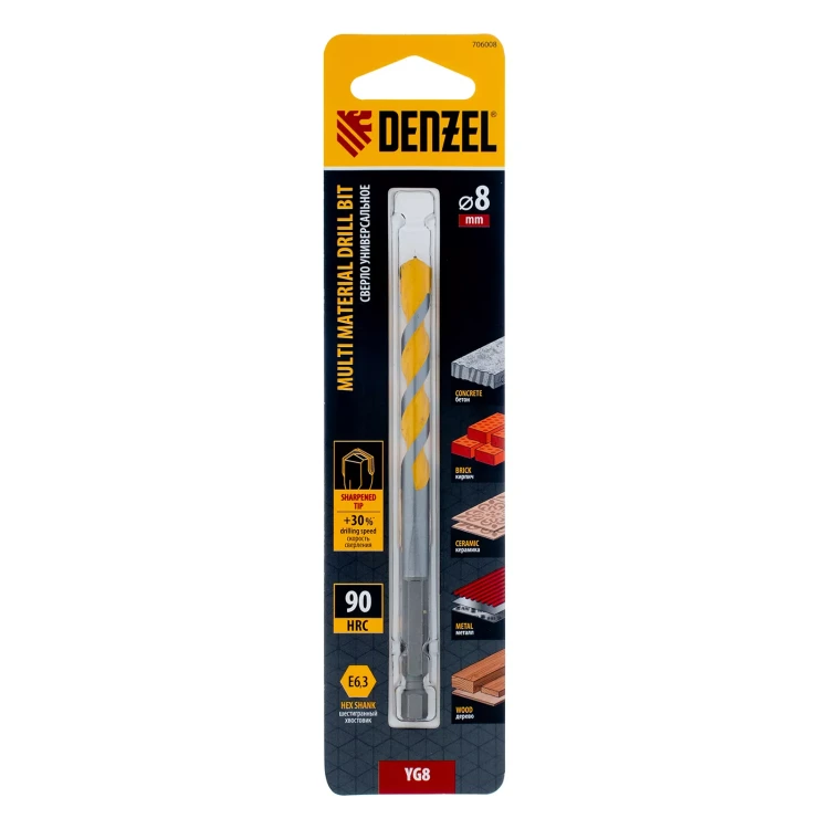 Сверло универсальное, Multi cut, 8 мм Denzel 706008 купить в Ханты-Мансийске
