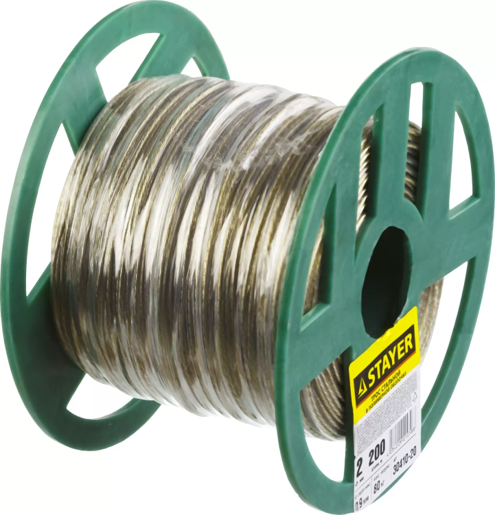 Трос стальной в полимерной оболочке, d=2,0 мм, L=200 м, STAYER Master 30410-20 30410-20 купить в Ханты-Мансийске