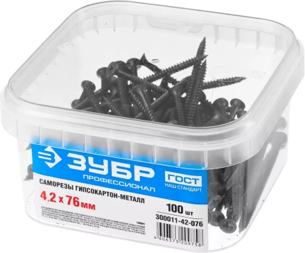 Саморезы фосфатированные с мелкой резьбой, гипсокартон-металл, ЗУБР 300011-42-076, PH2, 4,2 x 76 мм, 100 шт 300011-42-076 купить в Ханты-Мансийске