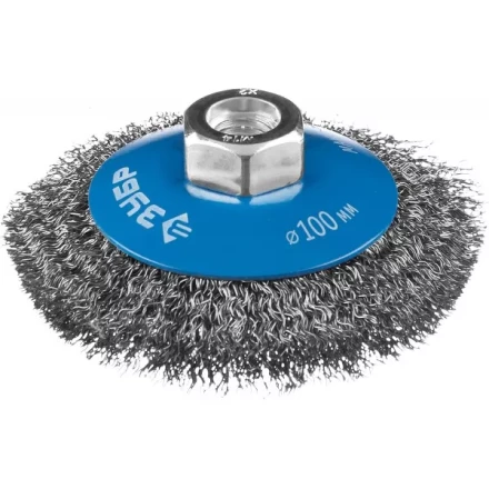 ЗУБР "ПРОФЕССИОНАЛ". Щетка коническая для УШМ, витая стальная проволока 0,3мм, 100ммхМ14 35265-100_z02 купить в Ханты-Мансийске