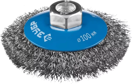 ЗУБР "ПРОФЕССИОНАЛ". Щетка коническая для УШМ, витая стальная проволока 0,3мм, 100ммхМ14 35265-100_z02 купить в Ханты-Мансийске