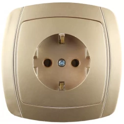 Розетка СВЕТОЗАР "АКЦЕНТ" одинарная в сборе, с заземлением, цвет золотой металлик, 16А/~250В SV-54205-GM