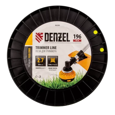Леска для триммера витой квадрат, 2,7мм х 196м, на DIN катушке FLEX CORD// Denzel 96299 купить в Ханты-Мансийске