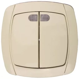 Выключатель СВЕТОЗАР "CITY LIGHT" двухклавишный в сборе, с подсветкой, бежевый, 10А/~250В SV-54235-B