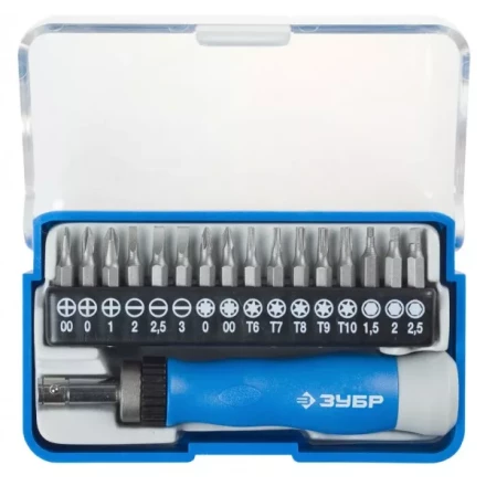 ЗУБР &quot;ЭКСПЕРТ&quot; Набор &quot;Т-17&quot;: Отвертка для точных работ, реверсивная рукоятка, CR-V, сменные биты 25626-H17 купить в Ханты-Мансийске