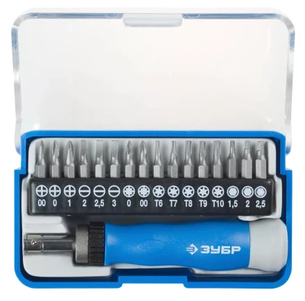 ЗУБР &quot;ЭКСПЕРТ&quot; Набор &quot;Т-17&quot;: Отвертка для точных работ, реверсивная рукоятка, CR-V, сменные биты 25626-H17 купить в Ханты-Мансийске