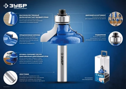 ЗУБР 41 x 19 мм, хвостовик 12 мм, фреза комбинированная пазо-шиповая, Профессионал (28732-41) купить в Ханты-Мансийске