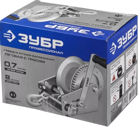 Лебедка ручная барабанная ЗУБР &quot;ПРОФЕССИОНАЛ&quot;, тяговая, тросовая, 0,7т, 8м 43113-0.7_z01 купить в Ханты-Мансийске