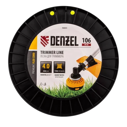 Леска для триммера витой квадрат, 4,0мм х 106м, на DIN катушке FLEX CORD// Denzel 96803 купить в Ханты-Мансийске