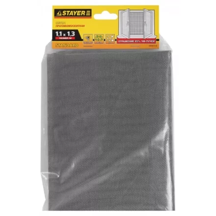 Сетка STAYER "STANDARD" противомоскитная, для окон, в индивидуальной упаковке, стекловолокно+ПВХ, серая, 1,1 х 1,3м 12516-11-13 купить в Ханты-Мансийске