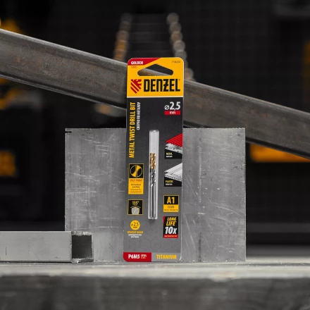 Сверло спиральное по металлу Denzel 2,5 x 57 мм, Р6М5, Golden Tip , 2шт. 718224 купить в Ханты-Мансийске