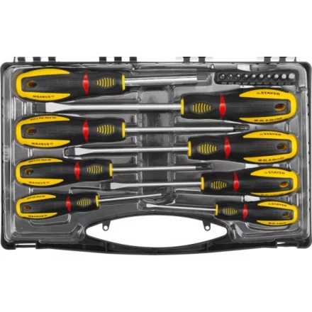 Набор STAYER &quot;PROFESSIONAL&quot; &quot;PROTech&quot;: Отвертки, Cr-Mo, двухком рукоят, отвертки 7шт, отвертка-битодержатель, биты 10шт 25133-H8_z02 купить в Ханты-Мансийске