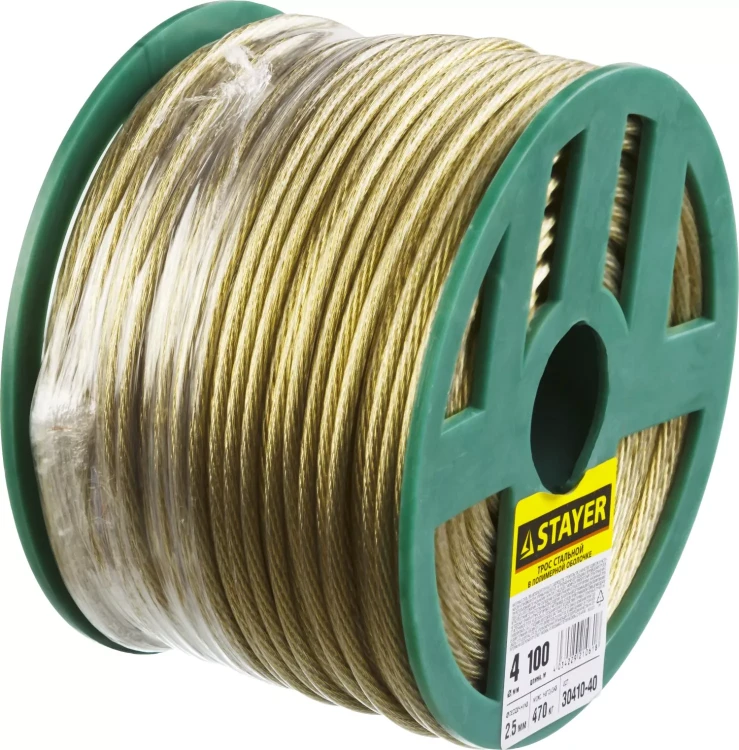 Трос стальной в полимерной оболочке, d=4,0 мм, L=100 м, STAYER Master 30410-40 30410-40 купить в Ханты-Мансийске