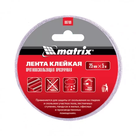 Лента клейкая противоскользящая прозрачная 25 мм x 5 м Matrix 88709 купить в Ханты-Мансийске