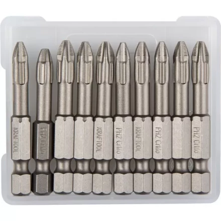 Биты &quot;ЕХPERT&quot; торсионные кованые, обточенные, KRAFTOOL 26121-2-50-10, Cr-Mo сталь, тип хвостовика E 1/4&quot;, PH2, 50мм, 10шт 26121-2-50-10 купить в Ханты-Мансийске