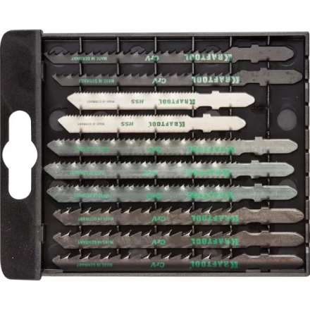 Набор KRAFTOOL Полотна для эл/лобзика, по дереву, ДСП, фанере, мягкому листовому металлу, EU-хвост., 10шт 159590-H10 купить в Ханты-Мансийске