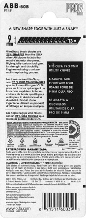 Лезвия OLFA сегментированные BLACK MAX, 9х80х0,38мм, 13 сегментов, 50шт OL-ABB-50B купить в Ханты-Мансийске