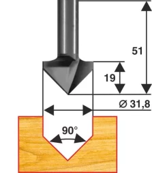 Фреза пазовая галтельная V-обр 90 град. ф31,8мм хв 8мм Энкор 28049