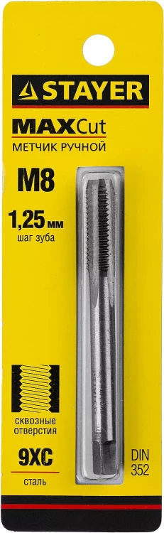 Метчик STAYER "MASTER" одинарный, для сквозных отверстий, сталь 9ХС, М8х1,25 28020-08-1.25 купить в Ханты-Мансийске