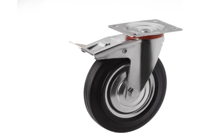 Аппаратное поворотное колесо с тормозом HITCH 125*34 резина черная SCb55 (SZ084867)