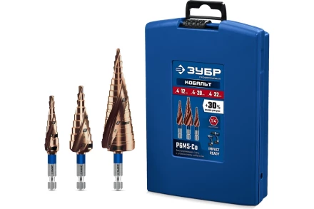 ЗУБР КОБАЛЬТ 3 шт, 4-32мм, винтовая проточка, набор ступенчатых сверл, ПРОФЕССИОНАЛ (29674-4-32-H3) купить в Ханты-Мансийске